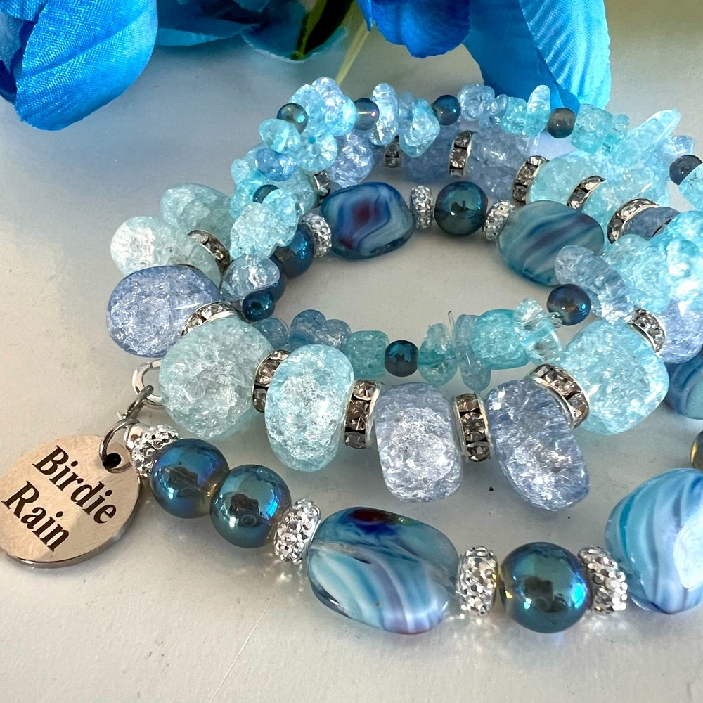 Light Blue Glass Lentil Stack